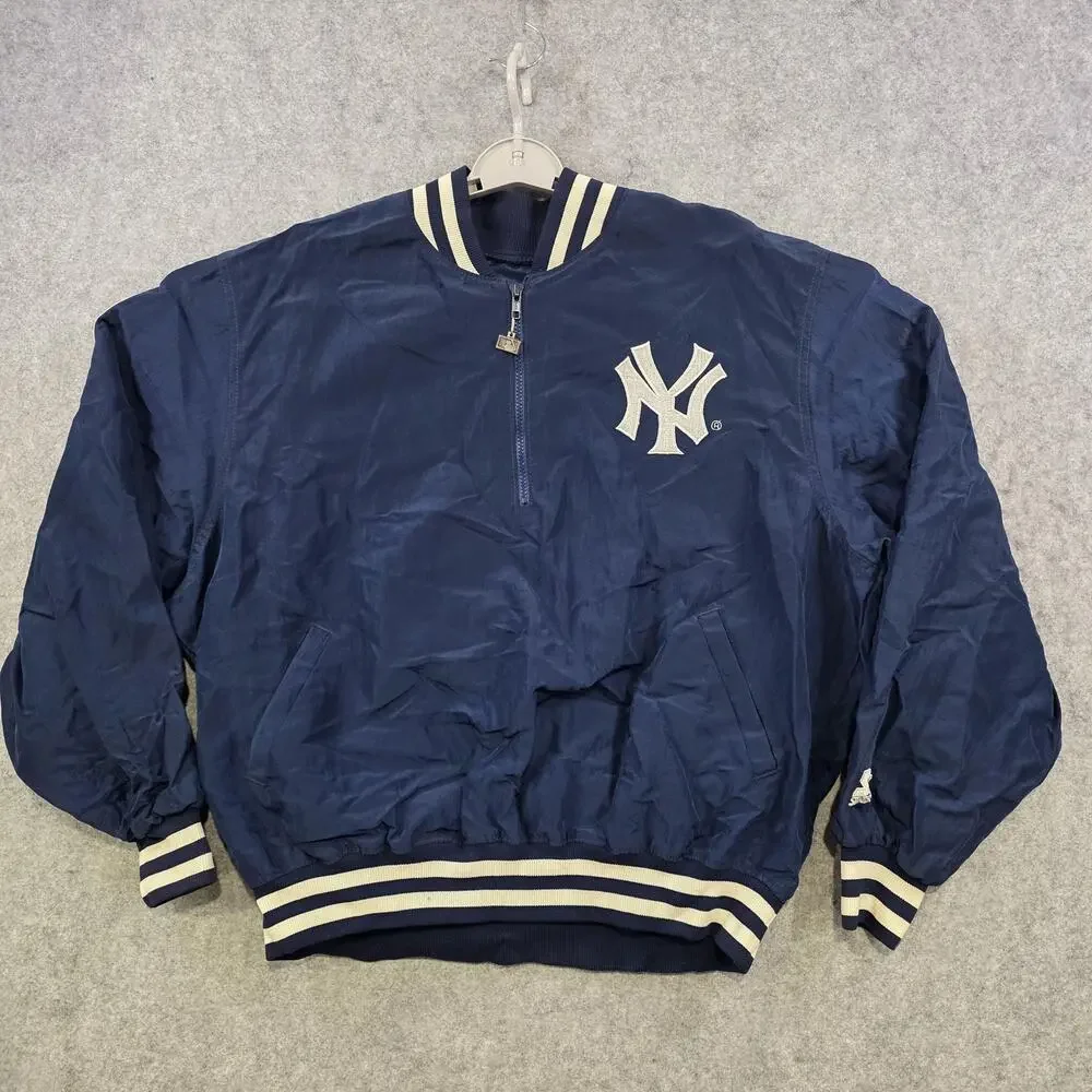 Vintage New York Yankees Jacket Mens‎ XL Blue MLB Baseball Starter Pullover 90s
